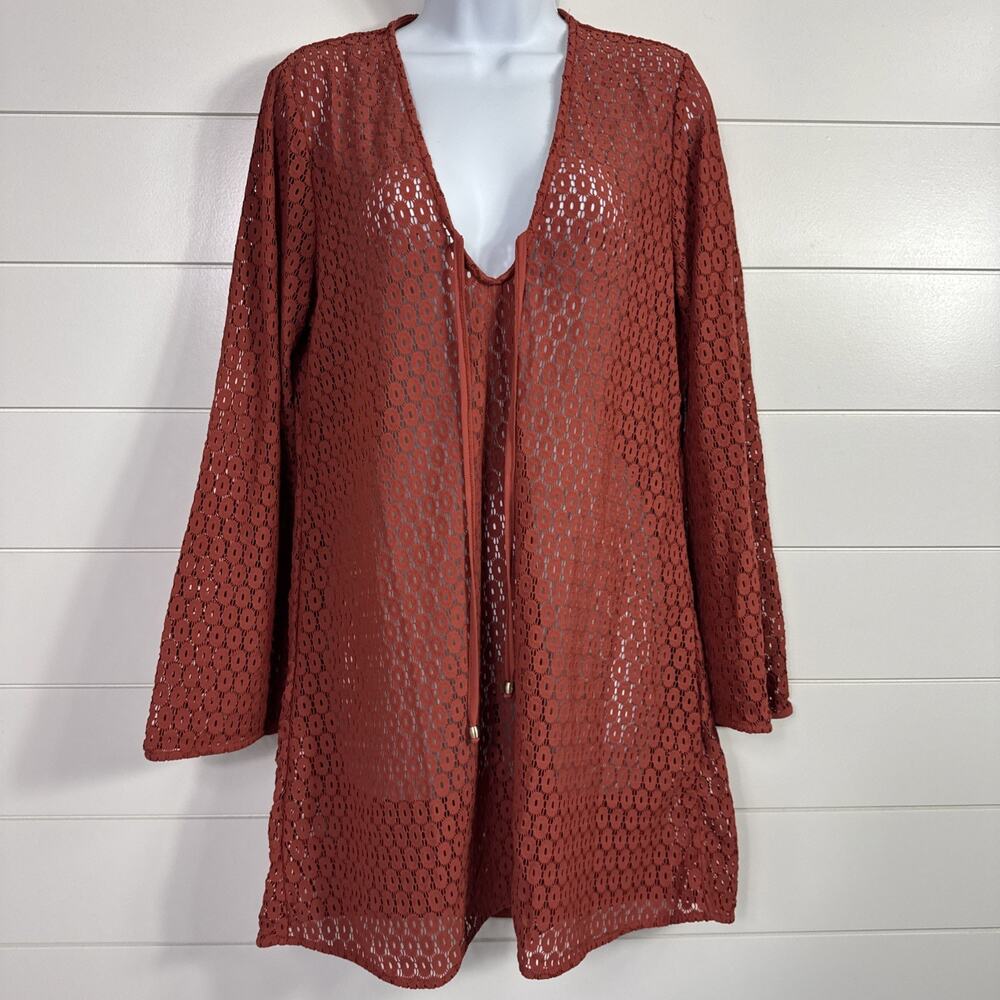 JETS Australia Stretch Lace Kaftan Swimsuit Coverup Russet Orange sz M